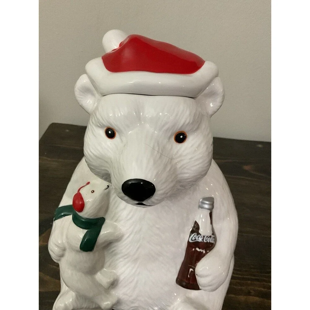 Coca-Cola Bear and Coke Bottle Baby Polar Bear Cookie Jar